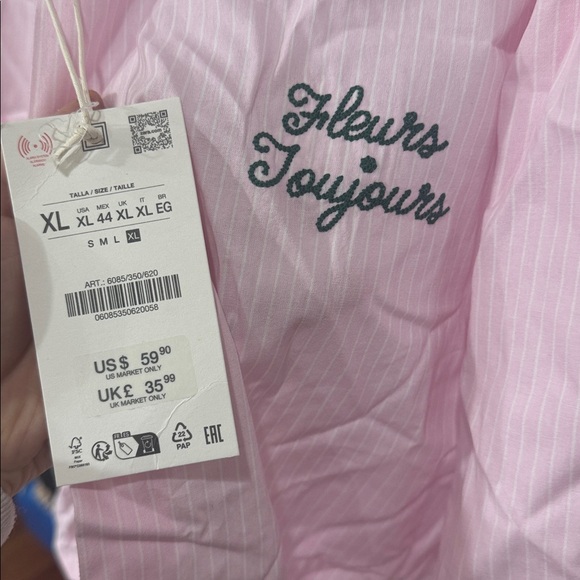 *NEW* ZARA PINK STRIPED FLEUR TOUJOURS BUTTON DOWN SHIRT XL - Picture 6 of 8